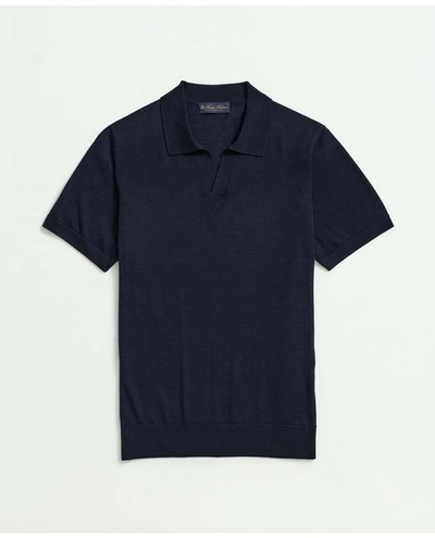 Brooks Brothers Lightweight Luxe All-season Sweater, Johnny Collar In Navy