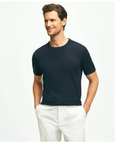 Brooks Brothers Lightweight Luxe All-season Sweater, Short Sleeve Crewneck | Navy | Size Medium