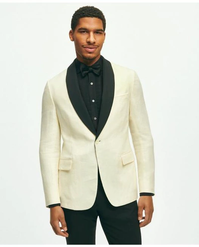 Brooks Brothers Classic Fit 1818 Herringbone Dinner Jacket In Linen-wool Blend | White | Size 41 Regular