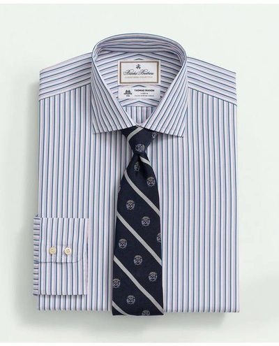 Brooks Brothers X Thomas Mason Cotton Poplin English Collar, Multi Striped Dress Shirt | White | Size 17½ 35