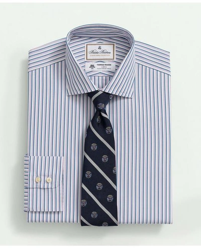Brooks Brothers X Thomas Mason Cotton Poplin English Collar, Multi Striped Dress Shirt In White