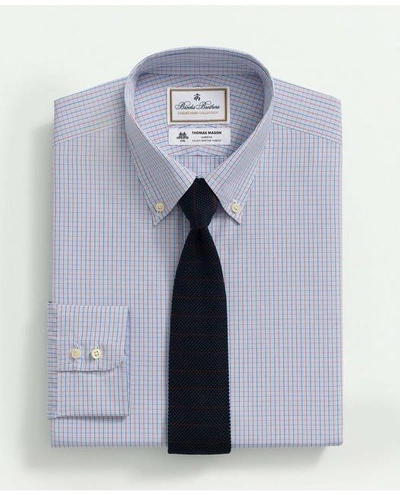 Brooks Brothers X Thomas Mason Cotton Poplin Button-down Collar, Micro Checked Dress Shirt | White | Size 17 34