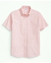 Brooks Brothers Friday Shirt, Short-sleeve Poplin Butcher Striped In Peach