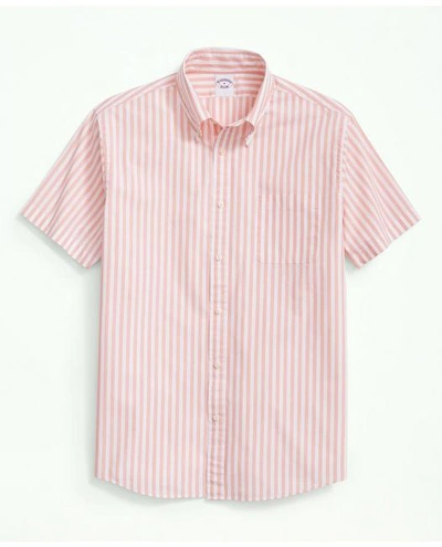 Brooks Brothers Friday Shirt, Short-sleeve Poplin Butcher Striped | Peach | Size Xl