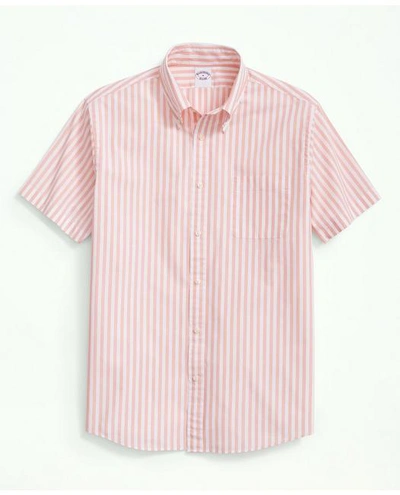 Brooks Brothers Friday Shirt, Short-sleeve Poplin Butcher Striped In Peach