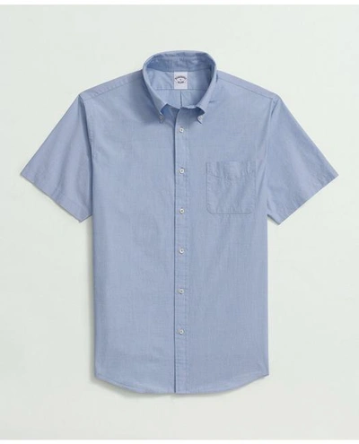 Brooks Brothers Friday Shirt, Short-sleeve Poplin End On End In Light Blue