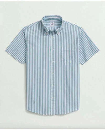 Brooks Brothers Friday Shirt, Short-sleeve Poplin Butcher Striped | Marine Blue | Size Small