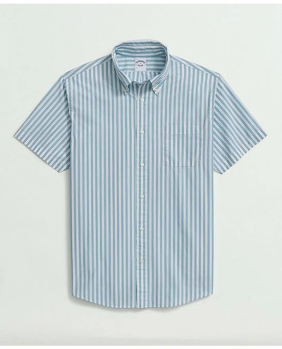 Brooks Brothers Friday Shirt, Short-sleeve Poplin Butcher Striped In Marine Blue