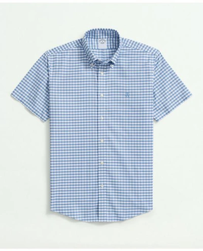 Brooks Brothers Stretch Cotton Non-iron Oxford Polo Button Down Collar, Gingham Short-sleeve Shirt | Blue | Size Xl