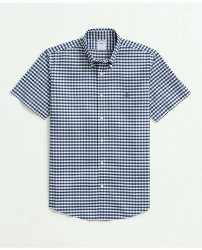 Brooks Brothers Stretch Cotton Non-iron Oxford Polo Button Down Collar, Gingham Short-sleeve Shirt | Navy | Size Xl