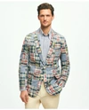 BROOKS BROTHERS CLASSIC FIT CHAMBRAY-MADRAS PATCHWORK SPORT COAT IN COTTON | BLUE | SIZE 48 LONG