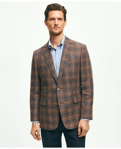 Brooks Brothers Classic Fit Plaid Hopsack Sport Coat In Linen-wool Blend | Brown | Size 44 Long