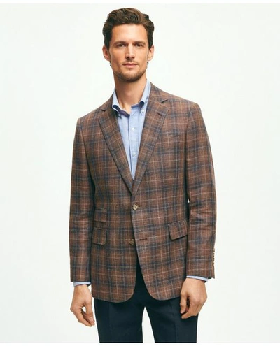 Brooks Brothers Classic Fit Plaid Hopsack Sport Coat In Linen-wool Blend In Brown