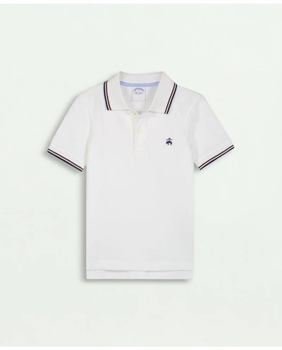 Brooks Brothers Kids'  Boys Tipped Pique Polo Shirt | White | Size Large