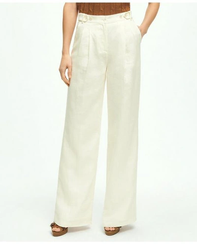 Brooks Brothers Pleated Wide-leg Linen Trousers | White | Size 2
