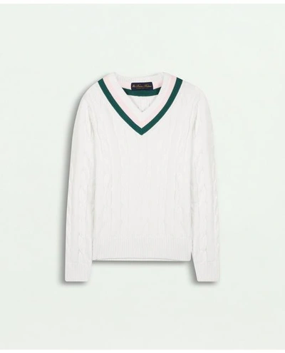 Brooks Brothers Kids'  Girls Long-sleeve Tennis Sweater | White | Size 14