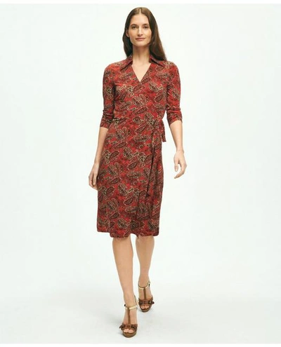 Brooks Brothers Signature Print Wrap Dress | Red | Size Xl