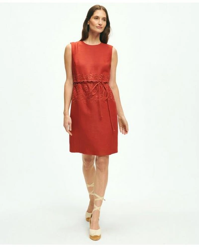 Brooks Brothers Embroidered Blouson Sheath Dress In Linen | Size 16 In Red