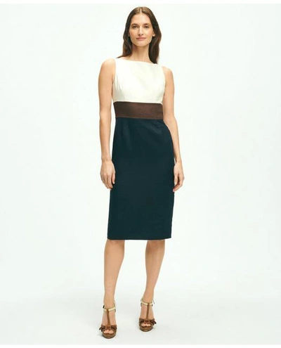 Brooks Brothers Colorblocked Boat Neck Sheath Dress In Navy