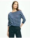 BROOKS BROTHERS MARINER STRIPE BOAT NECK SWEATER IN LINEN | NAVY/WHITE | SIZE SMALL