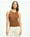 Brooks Brothers Cable Knit Shell In Linen Sweater | Medium Brown | Size Large