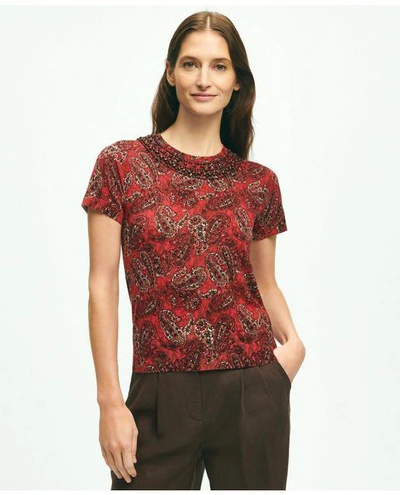 Brooks Brothers Paisley Beaded Shell In Supima Cotton Sweater | Red | Size Medium