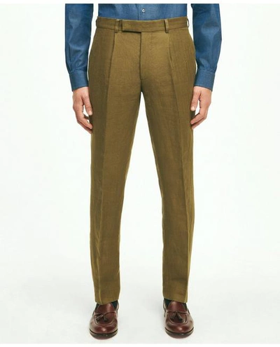 Brooks Brothers Slim Fit Linen Herringbone Suit Pants | Dark Olive | Size 38 32