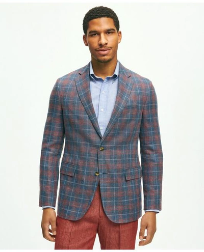 Brooks Brothers Classic Fit 1818 Plaid Hopsack Sport Coat In Linen-wool Blend | Size 48 Regular In Multicolor