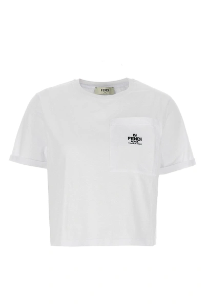 Fendi Women's Logo Embroidered Crewneck T Shirt In White