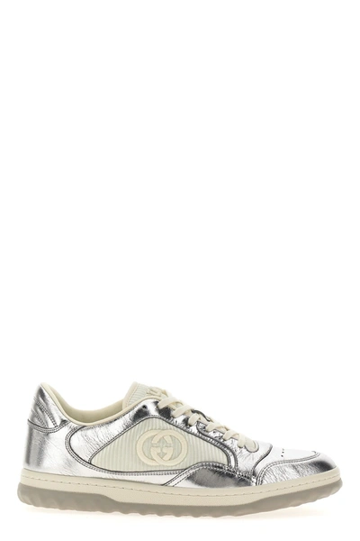 Gucci Mac80金属感皮革运动鞋 In Silver