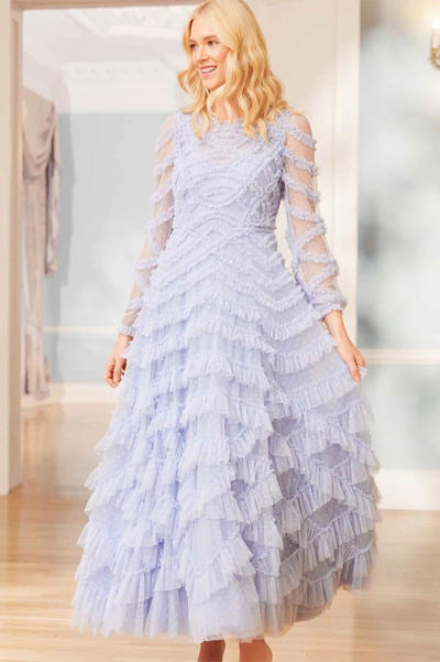 Needle & Thread Lana Ruffled Tulle Gown In Blue