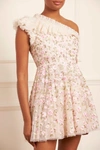 Needle & Thread Posy Pirouette One-shoulder Micro Mini Dress In Champagne