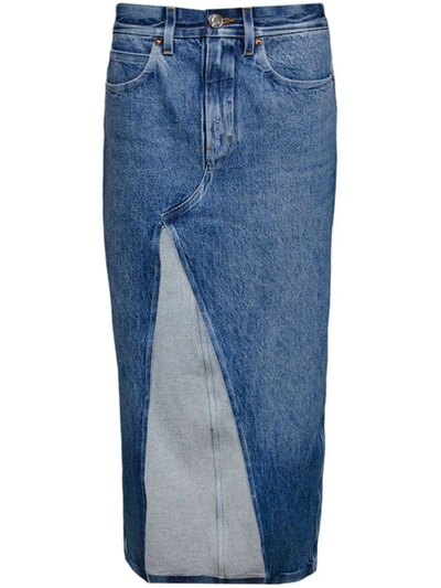 Alexander Wang Long Crossover Skirt In Denim In Vintage Medium Indigo