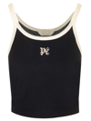 Palm Angels Black Pa Monogram Cropped Tank Top In Black