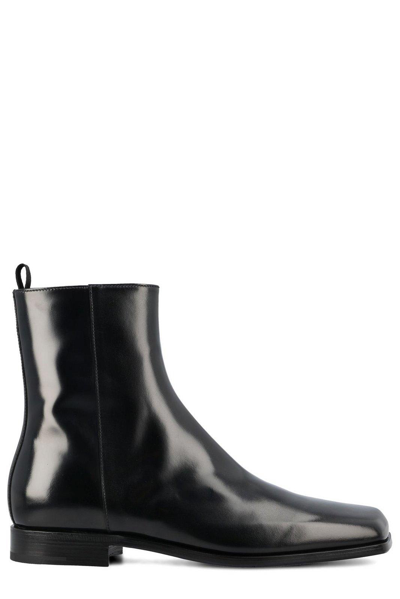 Prada Men's Jokoto Leather Zip Ankle Boots In Black