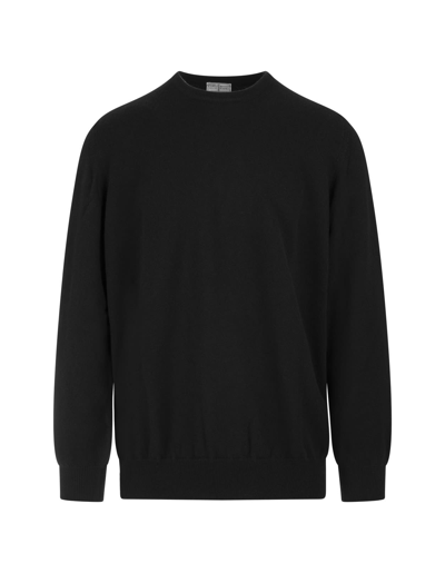 Fedeli Man Black Cashmere Pullover With Round-neck