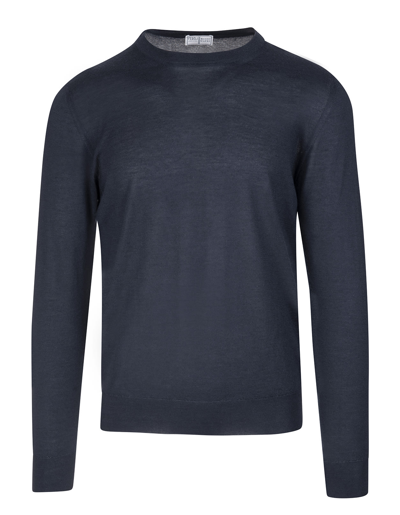 Fedeli Man Round Neck Pullover In Anthracite Cashmere And Silk In Grey