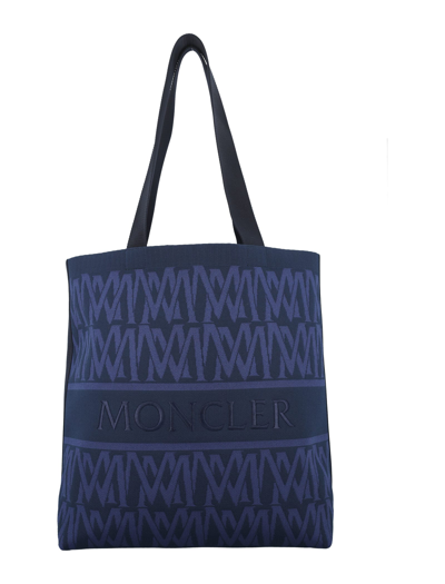 Moncler Monogram Knit Tote Bag In Blu
