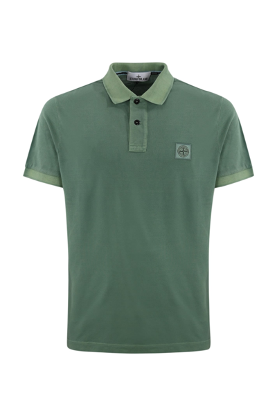 Stone Island Cotton Polo Shirt With 2sc67 Logo In Green