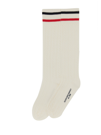 Golden Goose Socks With Logo In Artic Wolf/ Blue/ Red
