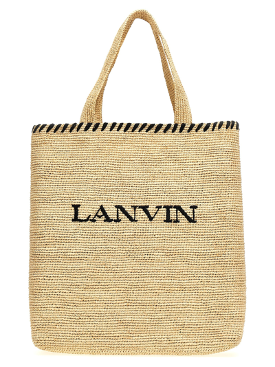 Lanvin Logo Shopping Bag In Natural/black