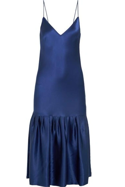 Maggie Marilyn Don't Underestimate Me Pleated Silk-satin Midi Dress In Blue
