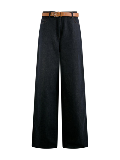 Max Mara Studio Belted Straight Leg Trousers In Blue