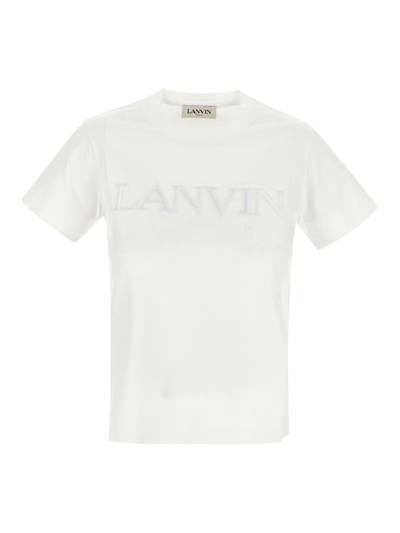 Lanvin Logo Embroidered Crewneck T In Optic White