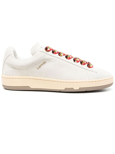 LANVIN WHITE SUEDE LITE CURB SNEAKERS
