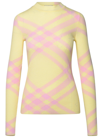 Burberry Check-pattern Ribbed-knit Crewneck Jumper In Yellow