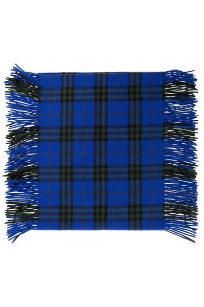 Burberry Check-pattern Fringed-edge Scarf In Blue