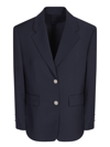 Prada Single-breasted Blazer In Navy Blue Wool
