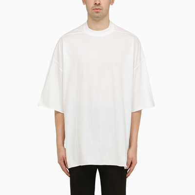 DRKSHDW TOMMY T MILK T-SHIRT WHITE COTTON OVERSIZED T-SHIRT WITH RAW-CUT HEMS - TOMMY T