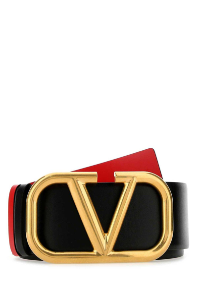 Valentino Garavani Reversible Vlogo Signature Leather Belt In Nero-rouge Pur